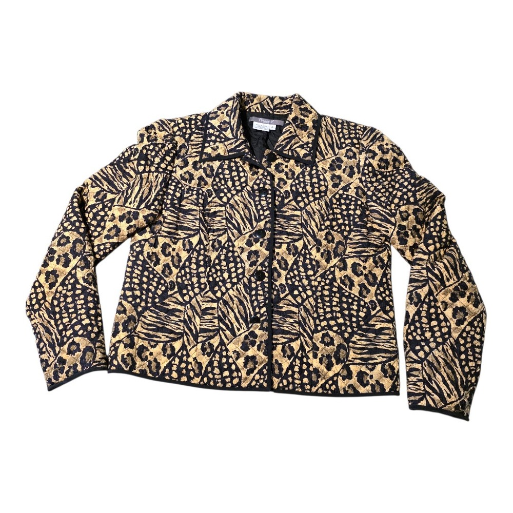 Maggy L Womens Silk Jacket Blazer Animal Print Sz 6 Vintage Quilted Boho Neutral